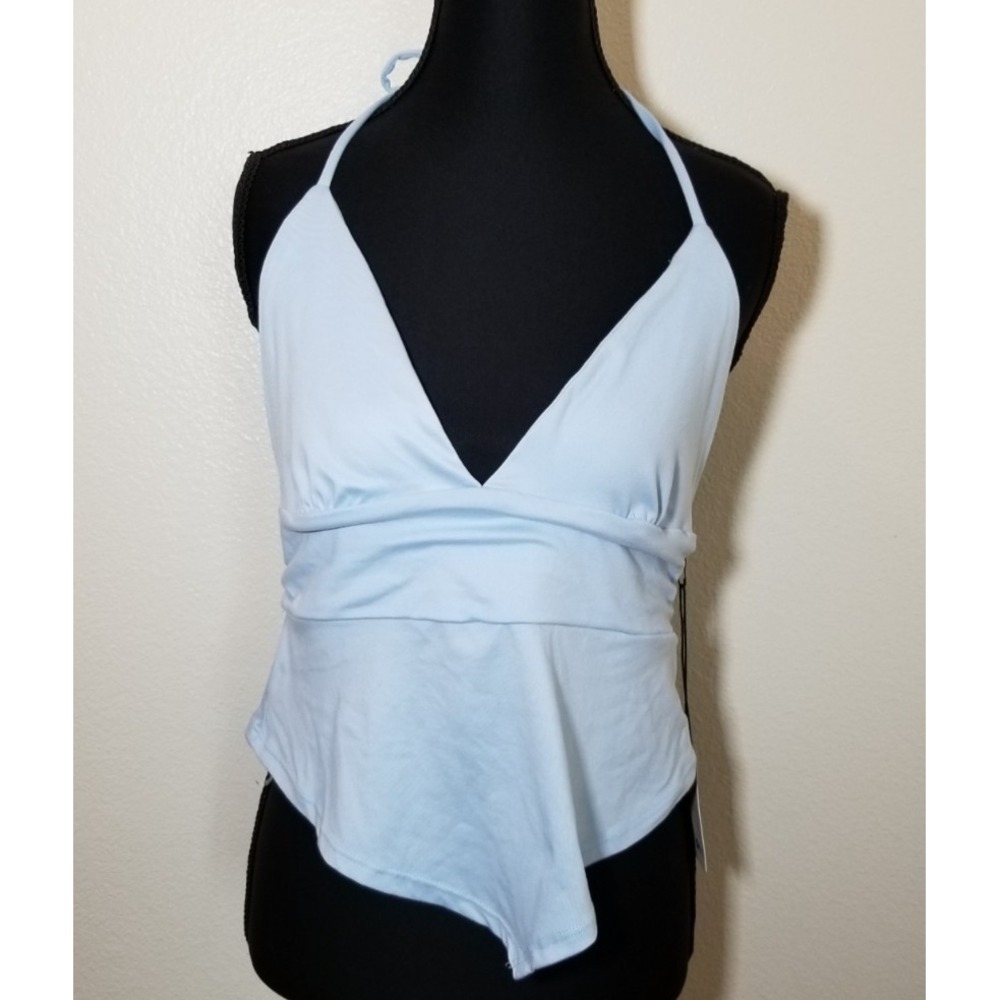 Nice On Junior Large Blue Halter Crop Top Festival Club Biker City Cottage NWT